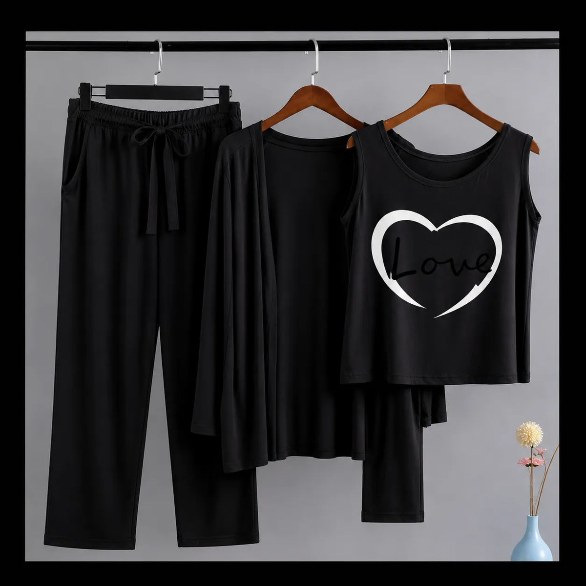 Women 3 Pieces Night Suit - Heart Love