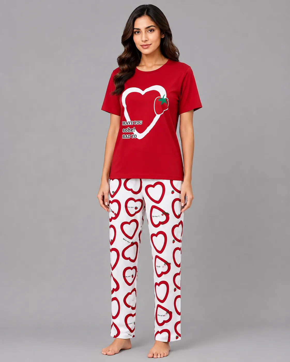 Heart & Berry Pajama Set - Red