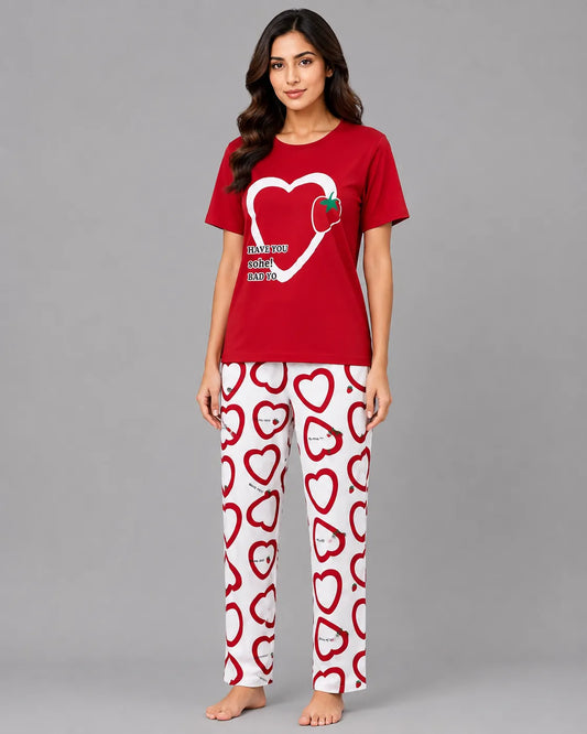 Heart & Berry Pajama Set - Red