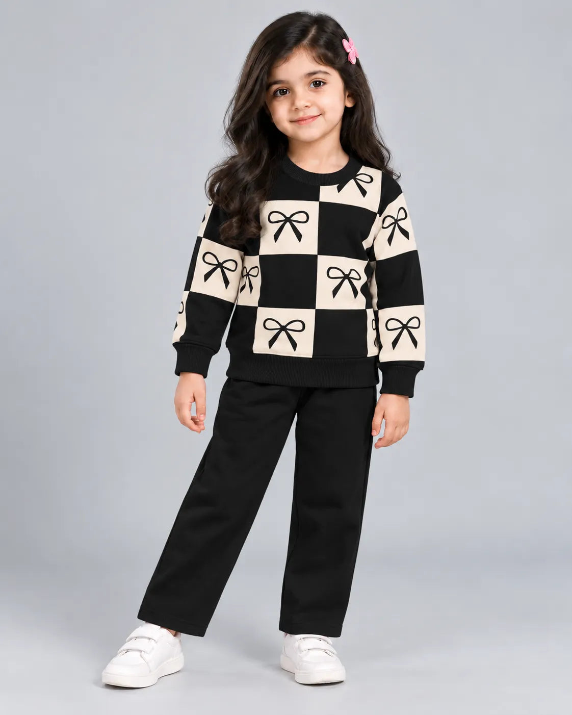 Check Bow Kids Winter Set - Black