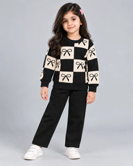 Check Bow Kids Winter Set - Black