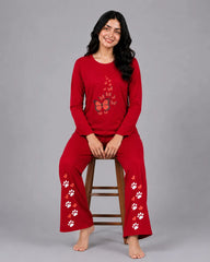 Women Round-Neck Lounge Wear | Red Butterfly - Red