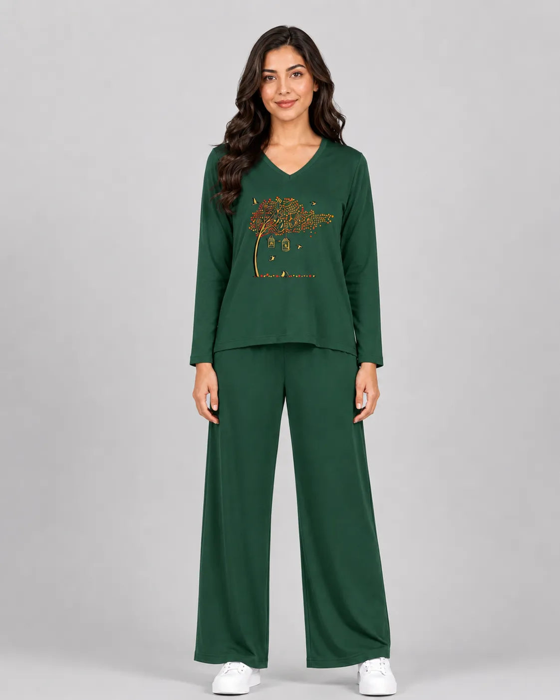 Women V-Neck Lounge Wear | Spring Tree - Sherwood Green