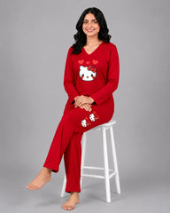 Women V-Neck Lounge Wear | Hello Kitty - Red