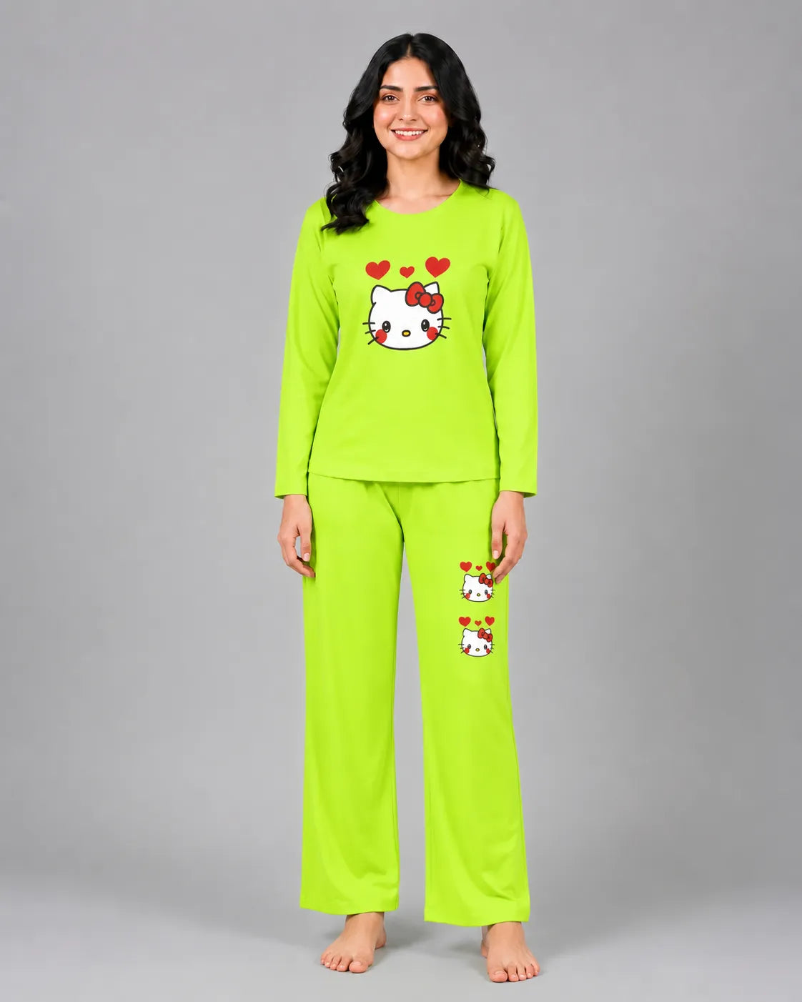 Women Round-Neck Lounge Wear | Hello Kitty - Lemon Yellow