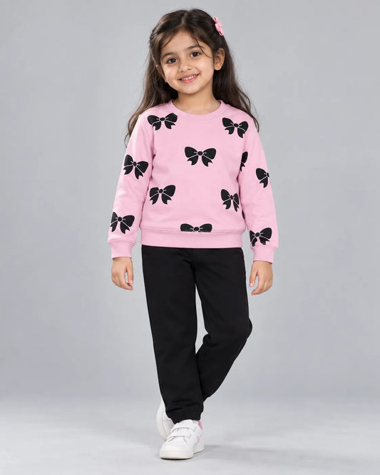 Bow Bliss Winter Fleece Set for Girls - Pink