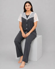 Graceful Lace Pajama Set - Grey