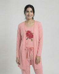 Women 3 Pieces Night Suit - Flower | Baby Pink