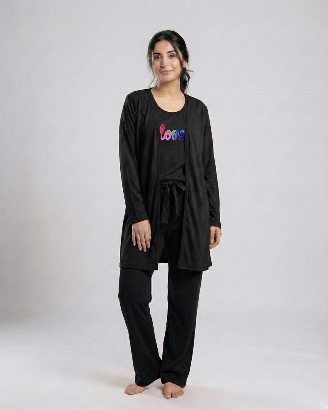 Women 3 Pieces Night Suit - Multi Love | Black