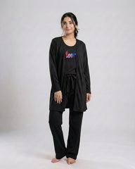Women 3 Pieces Night Suit - Multi Love | Black