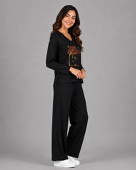 Women V-Neck Lounge Wear | Spring Tree - Black