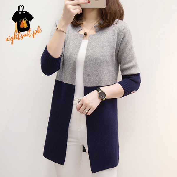 Blue Contrast Long Sleeve Fashion Cardigan Sweater