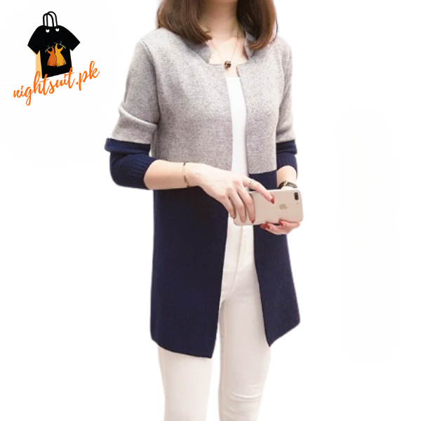 Blue Contrast Long Sleeve Fashion Cardigan Sweater