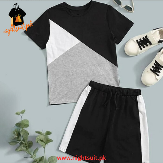 Black Panel T-shirt Shorts Set