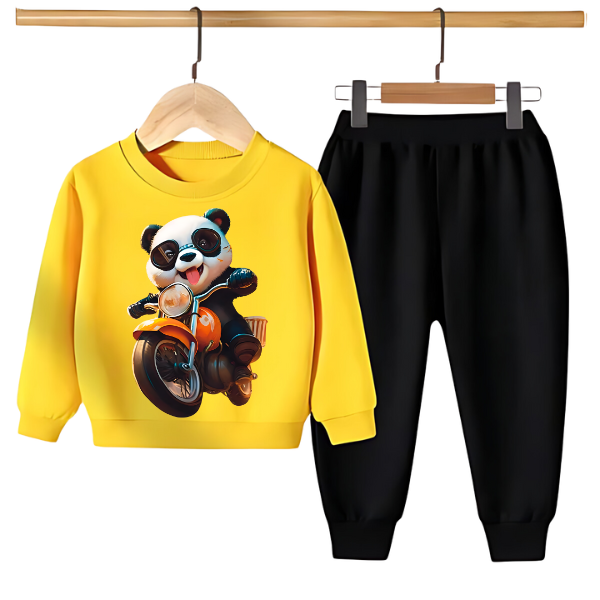 Kids Winter Sweat Shirt Set | Panda Ride On Bike Printed