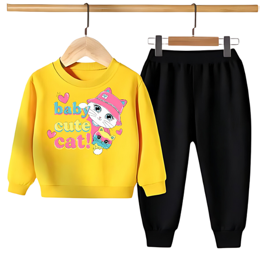 Kids Winter Sweat Shirt Set | Baby Cute Cat Printed