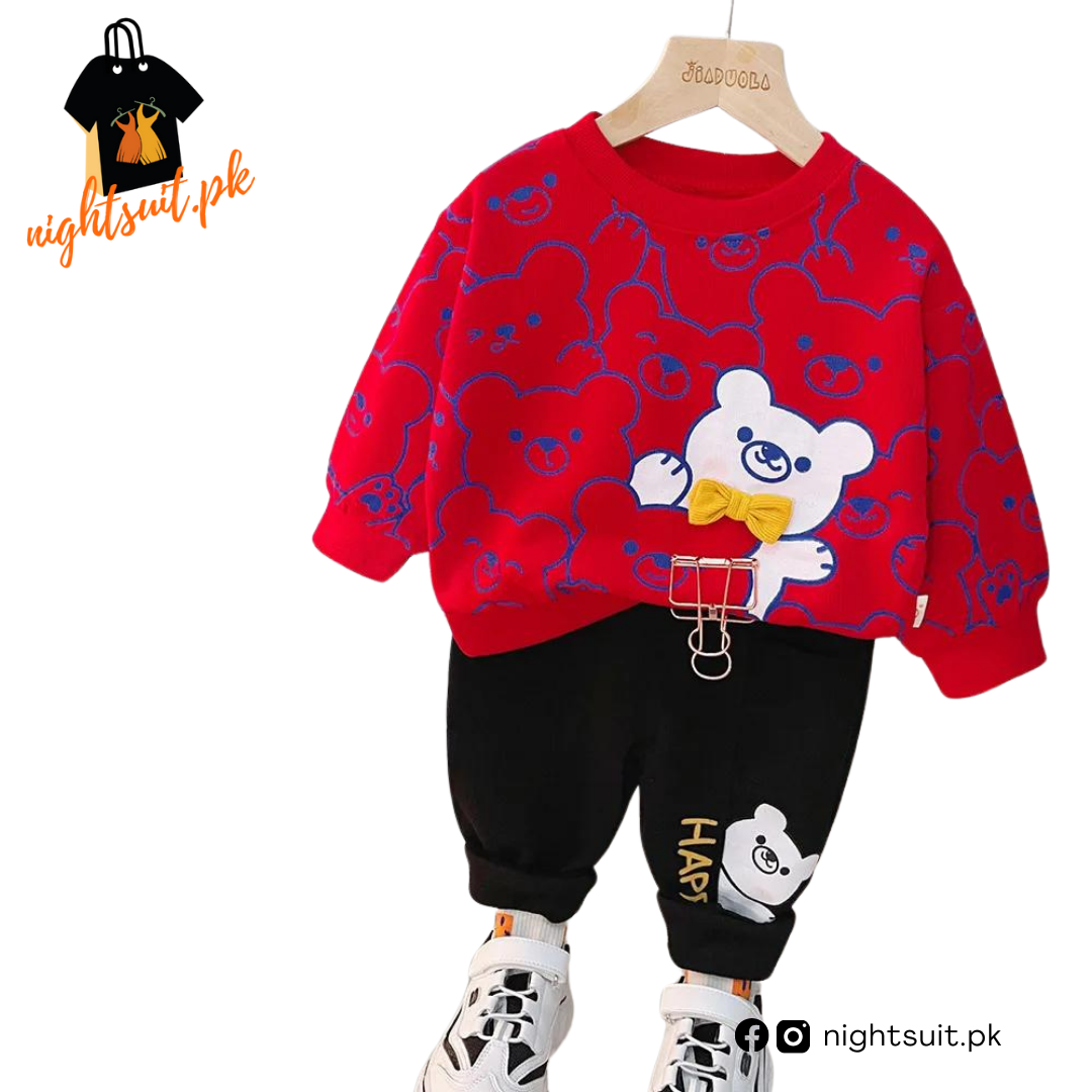 Red & White Bunny Kids Sweatshirt & Pant