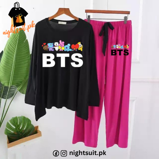 Black BTS and Cartoons Printed Loungewear