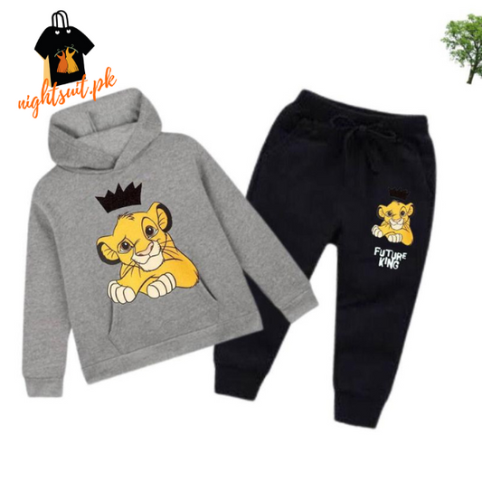 Hazzel Grey Future King Printed Kids Hoodie Set