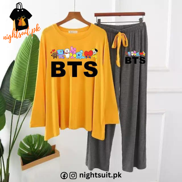 Yellow BTS and Cartoons Printed Loungewear