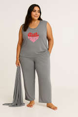 Women’s 3 Piece Nightwear Lounge Set with Girl Power Print | Plus Size Loungewear