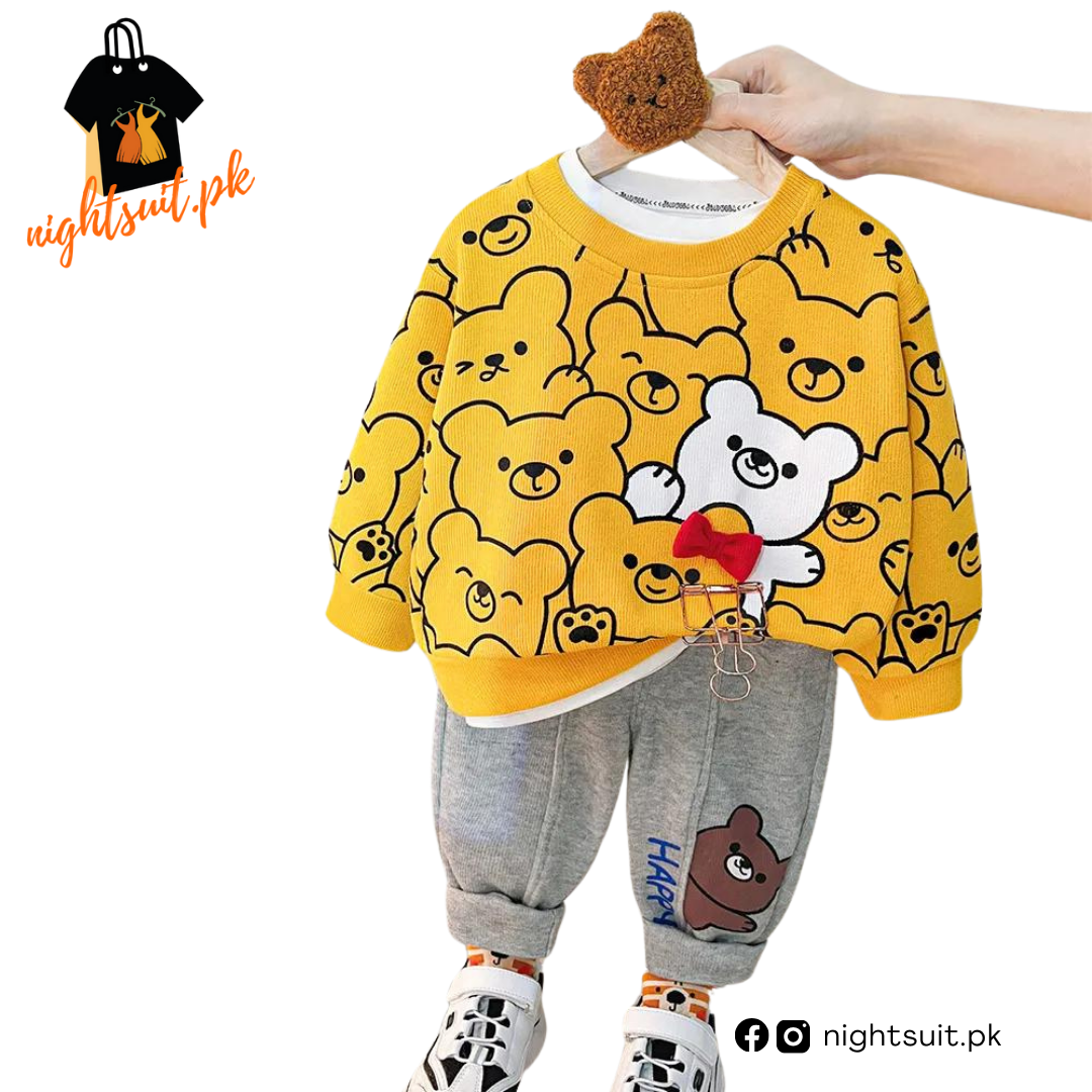 Yellow & White Bunny Kids Sweatshirt & Pant