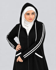 Women Hooded Zip-Up Fleece Abaya | Black