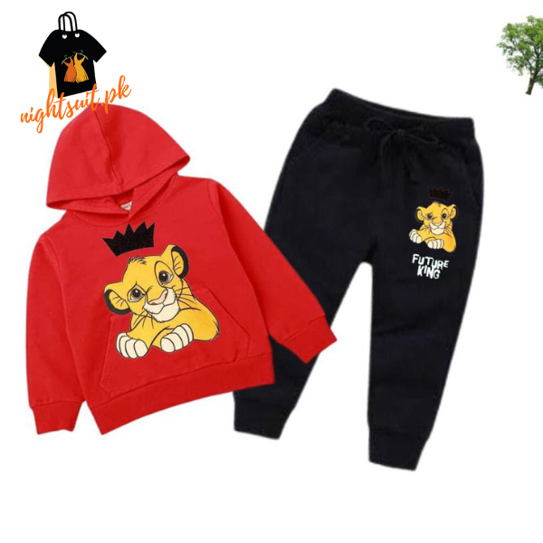 Red Future King Printed Kids Hoodie Set