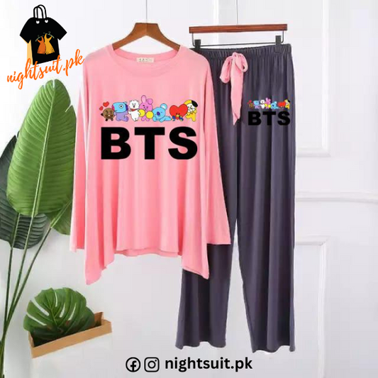 Pink BTS and Cartoons Printed Loungewear