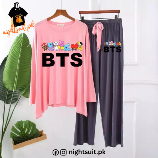 Black BTS and Cartoons Printed Loungewear