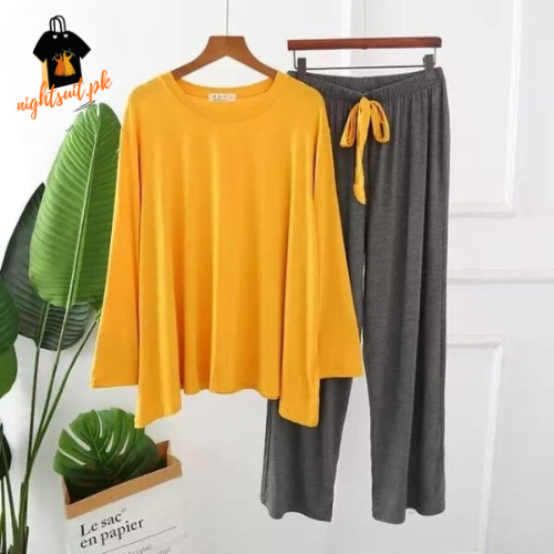 Yellow and Grey Loose Shirt and Pajama PJ Set Sleepwear