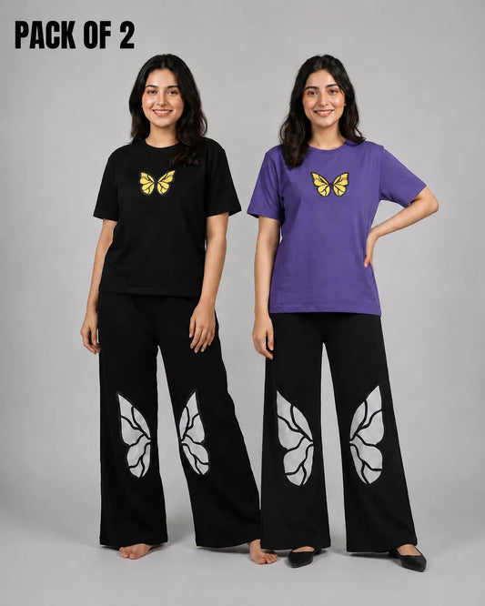 Pack Of 2 Women Butterfly Dreams Outfit | Black & Purple