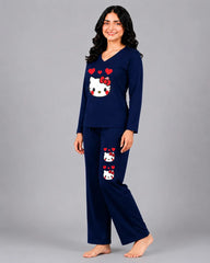 Women V-Neck Lounge Wear | Hello Kitty - Navy Blue