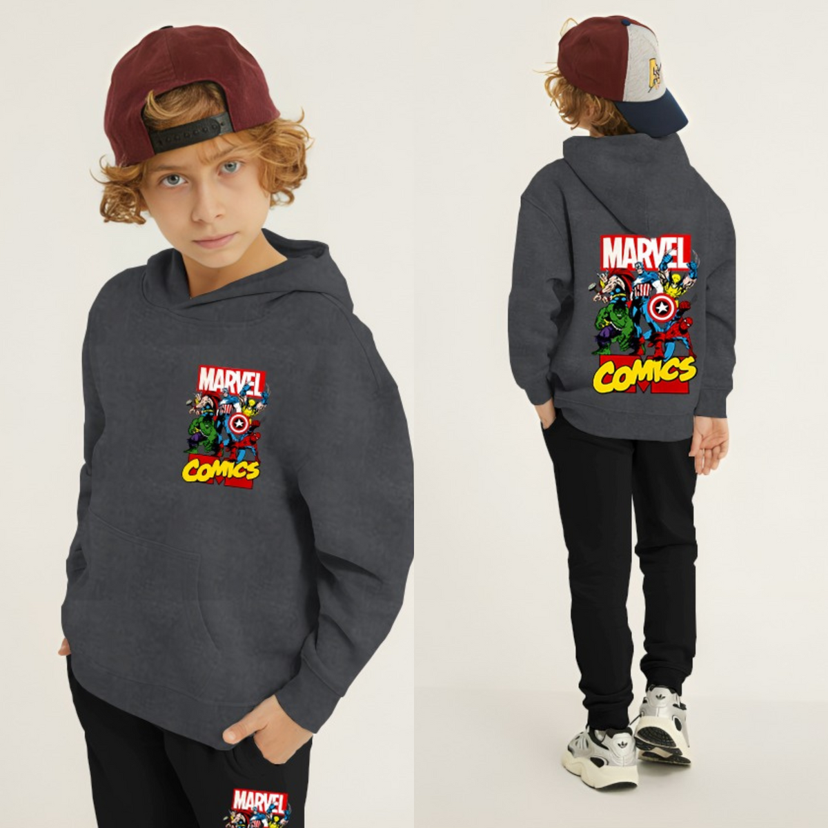 Kids Winter Hoodie Set | Marvel Comic Printed