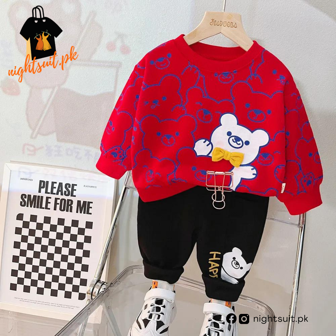 Red & White Bunny Kids Sweatshirt & Pant