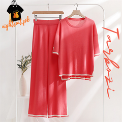 Tarbozi Slit Short Sleeve T-shirts and High Waist Wide Leg Pants