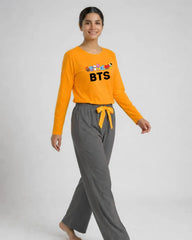Women Premium 2 Piece Lounge Set | BTS + Cartoons - Yellow & Grey