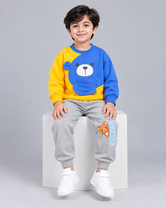 Kids Boss Winter Sweat Shirt Set - Yellow & Blue