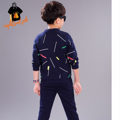 Kids Blue Printed Zipper with Warm Black Trouser ( 3 Piece )