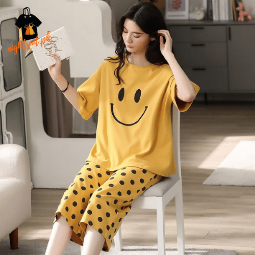 Mustard Smile Printed Night Suit PJ Set