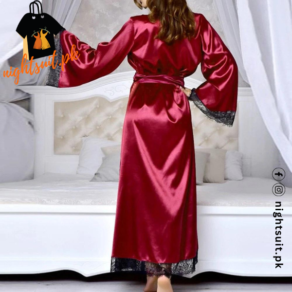 Women Red Silk Night Gown 3 piece