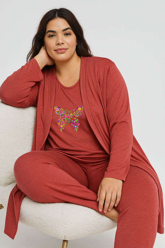 Women 3 Pieces Night Suit - Colored Butterfly