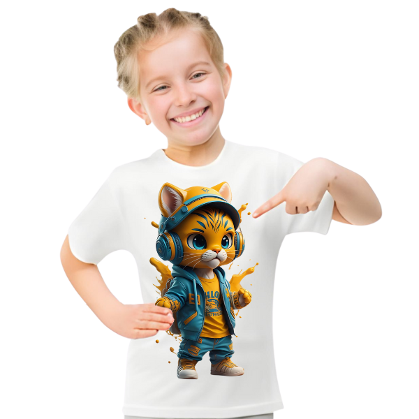 Cool Cat Printed T Shirt For Kids