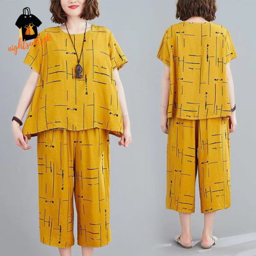 Yellow Printed Capri PJ Nightsuit