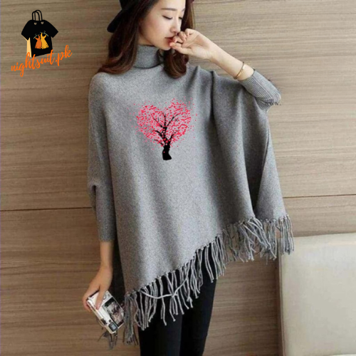 Grey Tree Printed Poncho