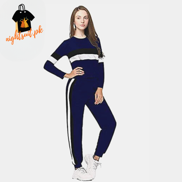 Dark Blue White Grey Stripe Tracksuit for Women