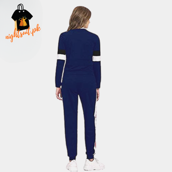 Dark Blue White Grey Stripe Tracksuit for Women