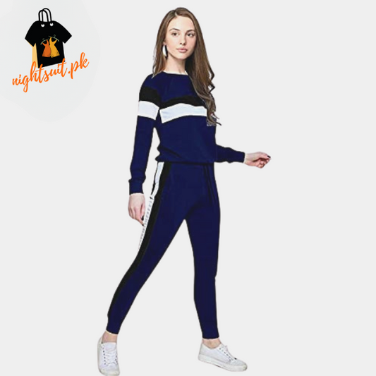 Dark Blue White Grey Stripe Tracksuit for Women