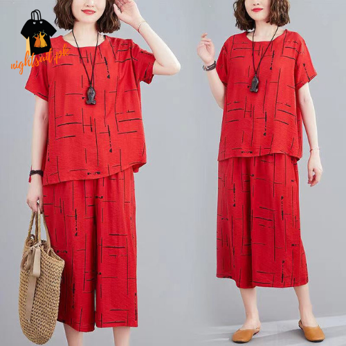 Red Printed Capri PJ Nightsuit