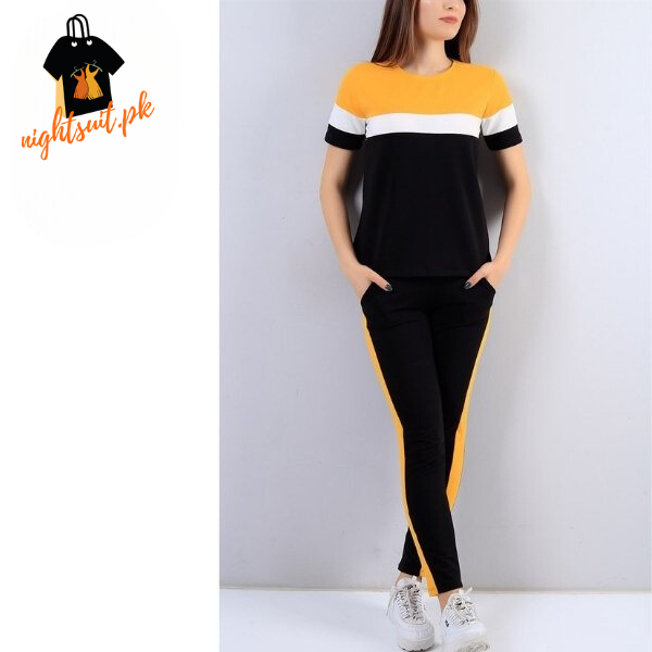 Mustard Striped Women's Tracksuit Set